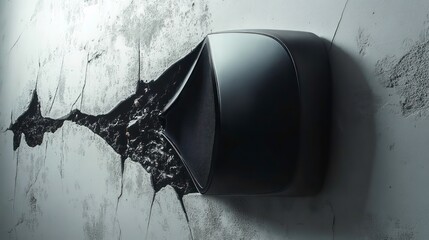 dark object emerging from cracked wall.