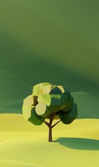 Canvas Print - Low poly tree on a gentle hill. AI.