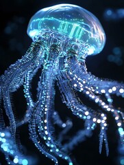 Wall Mural - bio-luminescent robotic jellyfish. ai.