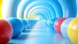 © Tichakon - Abstract Sphere Tunnel:  A mesmerizing journey into a world of vibrant color and abstract design. Spheres of bright red, blue, yellow, and pink line a seemingly endless tunnel.