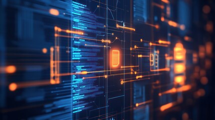 Abstract Digital Data Stream Showing Code and Circuits