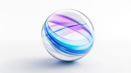 Poster - Abstract glass sphere with swirling blue and purple patterns on white background.