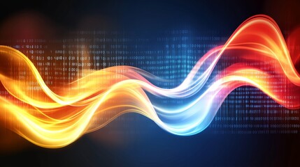 Surges of computer code. Enormous binary big data. Upcoming internet technologies, cascading open data. Wireless information exchange. 3D visualization of binary code organization