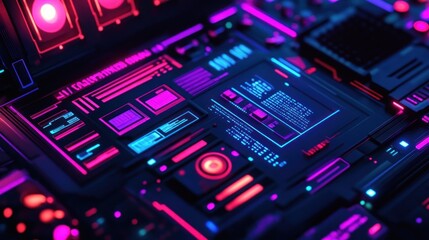 Futuristic Neon Interface Displays Digital Data