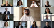 © fizkes - Headshot portrait of young Arabian businessman in traditional Islamic kandura and headscarf lead discussion, online communication using videocall application with multiracial colleagues, collage view