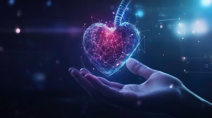 Aufkleber - A hand gently cradles a glowing, digital heart, symbolizing care, connection, and technology's role in health.