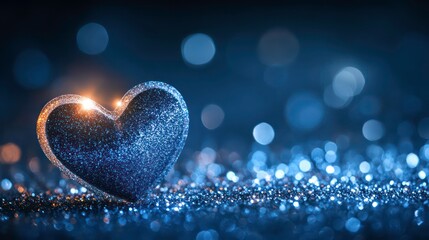 Poster - Sparkling blue glitter heart on bokeh background.