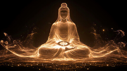 Wall Mural - Glowing Bodhisattva Illuminating the Realm of Spiritual Essence Through Thangka Art