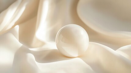 Poster - A single, smooth, white egg rests on creamy silk fabric, illuminated by soft light, casting a gentle shadow.