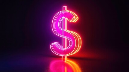 Aufkleber - Glowing neon dollar sign on dark background.