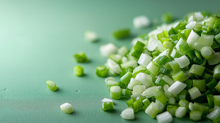 Poster - Chopped green onions on a green surface.