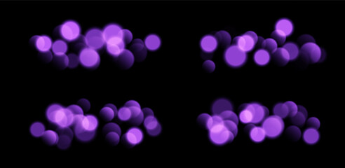 Wall Mural - purple bokeh set, blurred background with sparkling lights, blurry glitter effect. bright soft abstr