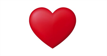 Beating red heart on white background for Valentine's Day concept. Animation in 3D style. Perfect for Valentine's Day, wedding or romantic designs, loopable animation. Seamless Animation. 