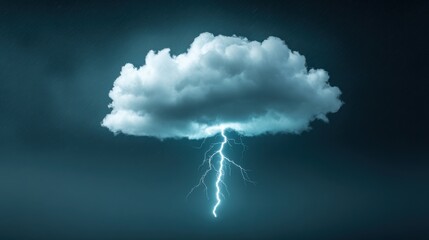 a dramatic image of a lightning bolt striking from a lone thundercloud in a dark, stormy sky, showca