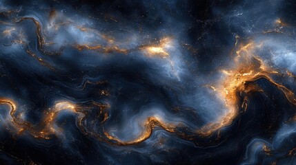 Wall Mural - Cosmic Nebula Swirl: A mesmerizing cosmic landscape with swirling nebulae, vibrant gold and blue hues, and glittering stars.  A breathtaking view into