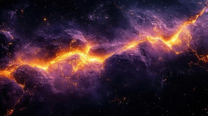 Wall Mural - Cosmic Nebula with Fiery Orange and Purple Hues