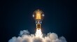 © schiers_images - A representation of an innovative idea symbolized by a glowing light bulb with smoke resembling a rocket liftoff, set against a dark gradient background evoking mystery and imagination.