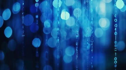 Aufkleber - Abstract blue digital data stream with bokeh lights.