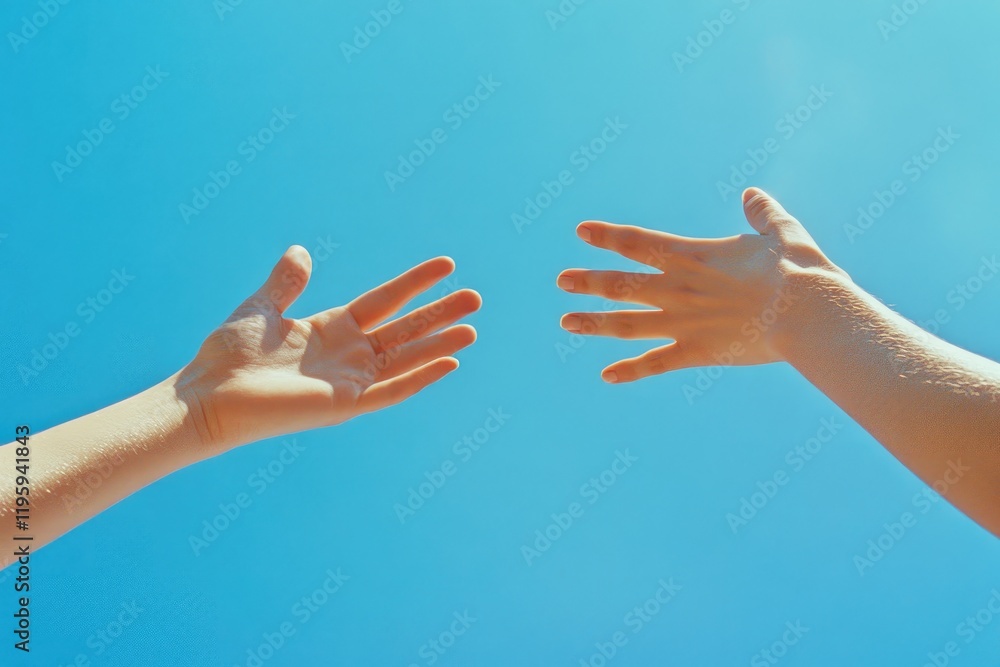 Two hands reaching towards a bright blue sky Stock Photo | Adobe Stock