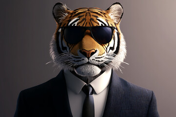 Wall Mural - A tiger wearing sunglasses and a suit, exuding a cool, confident demeanor.