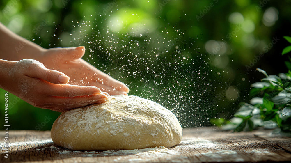 Female hands kneading dough on a wooden table with soft and smooth ...