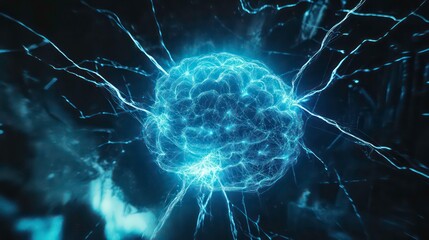 Aufkleber - Glowing blue energy sphere resembling a brain, surrounded by electrical sparks.