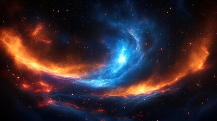 Wall Mural - Cosmic Nebula with Fiery and Icy Swirls of Light in the Dark Universe