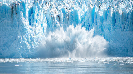 ice glaciers melting into sea or ocean water, sunny day on blue arctic north pole. climate change an