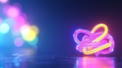 abstract neon geometric shape with glowing lights and bokeh background