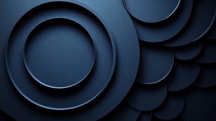 Wall Mural - intersecting circles on a blue background, minimalist design banner template with white space for te