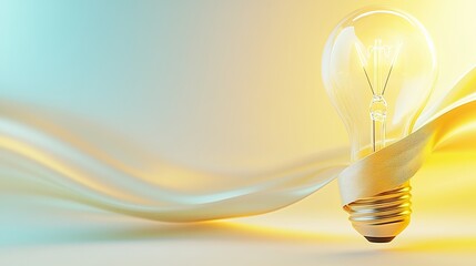 Poster - Modern Light Bulb With Decorative Ribbon Brings Minimalistic Charm to a Pastel Backdrop