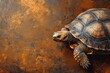 © MVProductions - Hermann tortoise portrait on brown background with copy space. Testudo hermanni turtle close-up