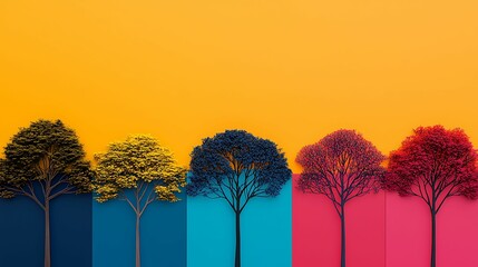 Wall Mural - vibrant trees against a colorful backdrop create a striking visual contrast, showcasing nature's bea