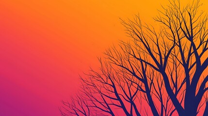 Wall Mural - A silhouette of a barren tree against a vibrant gradient background, showcasing shades of orange and purple.