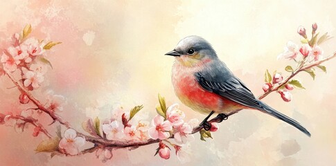 Naklejka na meble A Colorful Bird Perched on a Blooming Branch