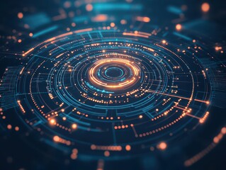 Aufkleber - Glowing circuit traces forming a spiral, central glowing hub, scifi theme, dark modern tone