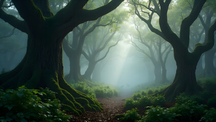 Serene Enchantment: Forest in Fog