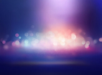 Wall Mural - abstract background with blurred lights and bokeh effect. deep blues and purples blend with warmer o