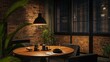 © Pannee - D rendering of a cozy dining area with a round wooden table and modern pendant lights.