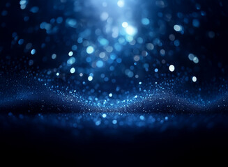 Poster - abstract image of blue glitter and bokeh lights on a dark background, creating a sparkling, magical 