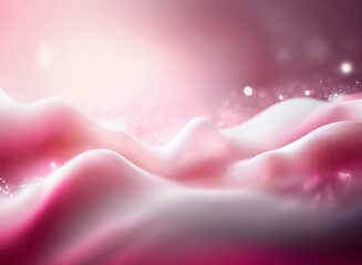 Sticker - soft, pink, undulating landscape bathed in warm, ethereal light. glowing particles add a magical, dr