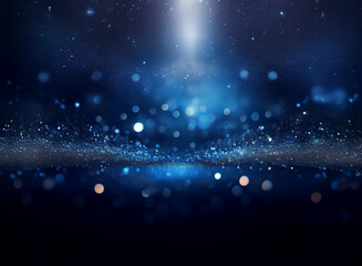 Poster - dark blue abstract background with glittering particles and bokeh lights, creating a magical, ethere