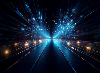 Wall Mural - a mesmerizing digital artwork depicting a futuristic highway at night. bright blue energy streaks ra