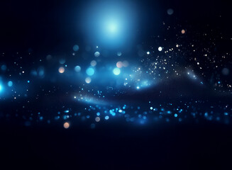 Wall Mural - abstract image of a dark blue background with bright blue light and bokeh effect, creating a celesti