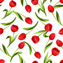 Wall Mural - seamless pattern with red tulip flowers on a white background. vector floral print
