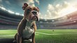 © takkan - Focused Dog Standing on Soccer Field in Stadium