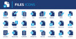 © Icons-Studio - Files icon set. Containing document, notes, edit, write, folder, contract, add file, JPG and more. Solid vector icons collection.