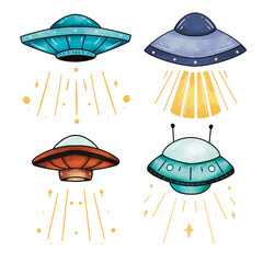 ufo illustration on transparent background, illustration of flying saucer, ufo element, ufo flying s