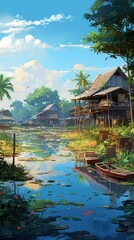 Wall Mural - Mekong river delta architecture landscape building.