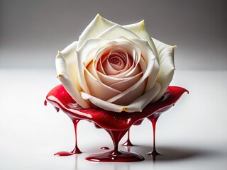 Wall Mural - Stunning White Rose Red Paint Drip Art - High Resolution Photo